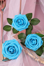 MACTING Artificial Flower Roses 30PCS Real Touch Fake Foam Roses with Stem Fake Flowers for DIY Wedding Bridal Bouquets Party Baby Shower Home Indoor Outdoor Spring Mothers Day Decor(Dark Teal Blue)