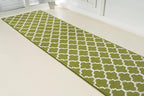 Custom Size Moroccan Trellis Runner Rug Mat for Wide Hallway Entryway Kitchen Laundry Room with Slip Resistant Latex Rubber Backing, Trellis Green, 31 inch X 10 feet