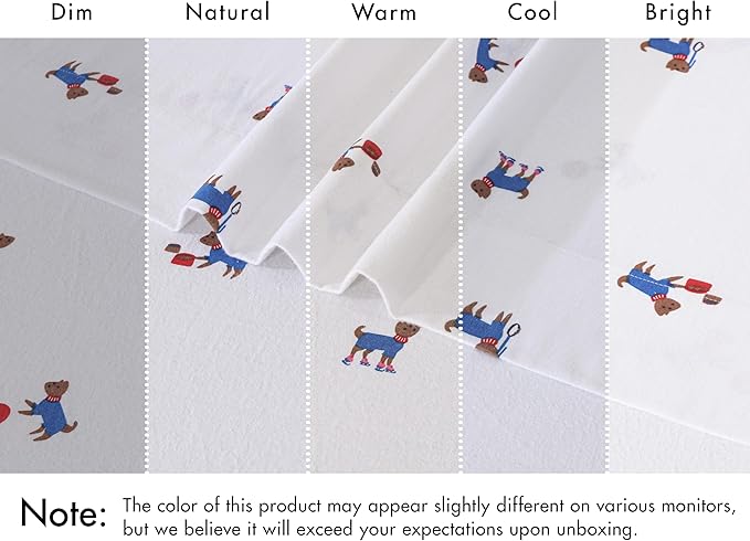 RUVANTI Flannel Sheets King Size - 100% Cotton Brushed King Bed Sheets Set - Deep Pockets 16 Inches - All Seasons Breathable & Extra Soft - Warm & Cozy, 4 Piece, Puppy Playoff
