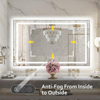 60"x 36" LED Bathroom Mirror with Black Frame, Bathroom Mirror with Lights Front and Backlit, Lighted Mirror Stepless Dimmable, Anti-Fog, Memory, LED Vanity Mirror with Lights 3 Colors