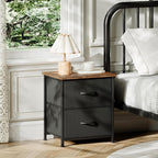 Somdot Nightstand Set of 2, Small Dresser for Bedroom with 2 Drawers,Night Stand Bedside Table End Table with Fabric Bins for Bedroom Kids Closet Dorm Guest Room, Black Rustic Brown