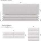 Vänt Upholstered Wall Panels - King/Cal King Size Wall Mounted Headboards - Boucle Ivory - Twin/King - Set of 4 Panels (Each Individual Panel 39"x11.5")