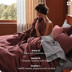 Bedsure Cotton Duvet Cover Queen - 100% Cotton Waffle Weave Maroon Red Duvet Cover Queen Size, GentleSoft™ and Breathable Bedding Set for All Season, 3 Pieces, 90"x90"