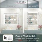 Keonjinn LED Bathroom Mirror with Lights, 28 x 36 Inch Front Lighted Vanity Mirror, HD Tempered Glass, UL-Listed LED Driver, Anti-Fog, 6000K Dimmale, Memory Function, Easy Installation