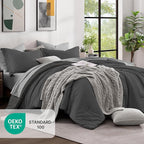 Monbix King Size Comforter Set, Dark Grey King Size Bed Set Reversible 7 Pieces, Cationic Dyeing Bed in a Bag with Comforter, Sheets, Pillowcases & Shams