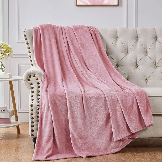 Walensee Fleece Blanket Plush Throw Fuzzy Lightweight (Queen Size 90x90 Blush) Super Soft Microfiber Flannel Blankets for Couch, Bed, Sofa Ultra Luxurious Warm and Cozy for All Seasons