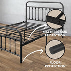 Golden Gate Beds Victorian Vintage Style Metal Bed Frame with Wrought Iron Headboard and Footboard, Classic Platform Bedframe Storage, No Box Spring Needed, Mattress Foundation, Black, California King