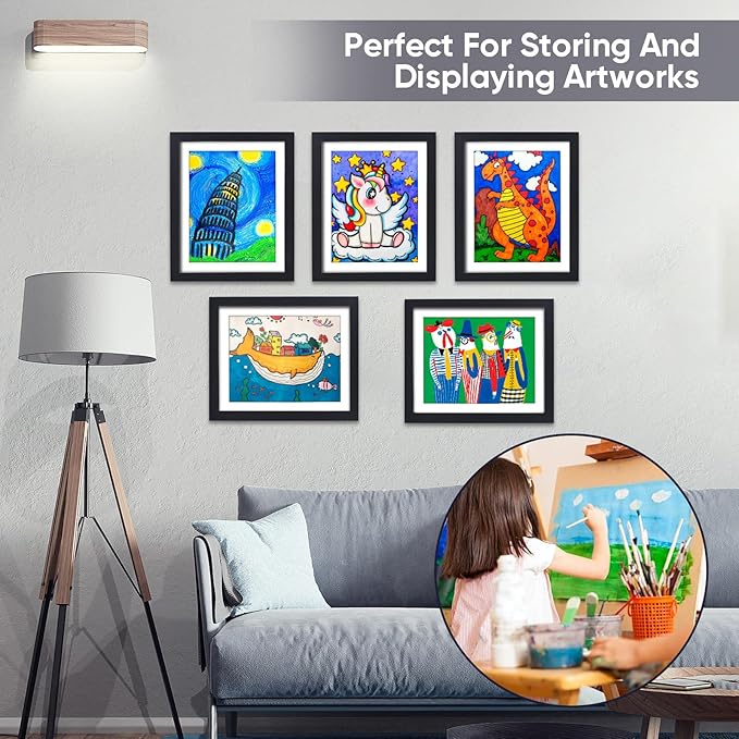 [4-Pack]Kids Artwork Frames Changeable - Kids Art Frame,Kids Art Frames Front Opening Holds 150,Children Art Projects Kids Art Frames,10x12.5 Picture Frame for Display Kid Art Work,With Storage(Black)