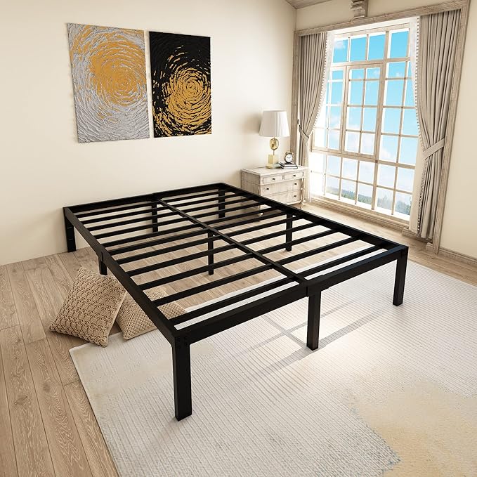 45MinST 14 Inch Reinforced Platform Bed Frame/3500lbs Heavy Duty/Easy Assembly Mattress Foundation/Steel Slat/Noise Free/No Box Spring Needed, King