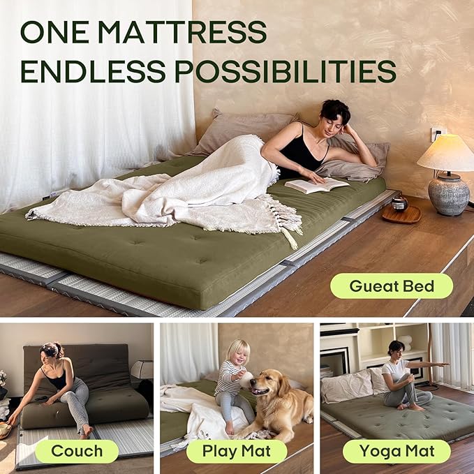 ZonLi Japanese Floor Futon Mattress Full Size 75"x 54", 100% Cotton Cover 2.5'' Thicken Tatami Mattress, Foldable Sleeping Pad, Portable Dormitory Tatami Mat, Roll Up Floor Lounger Bed for Adult