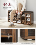 VASAGLE CUSTOS Collection - Shoe Bench, Storage Bench with Padded Seat, Entryway Bench with 15 Compartments, for Bedroom, 11.8 x 41.3 x 18.9 Inches, Rustic Brown and Chestnut Brown ULHS15BX