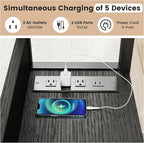 Hadulcet Adjustable C Table with Charging Station, Tiltable Desk C Shaped End Table for Couch, Over Bed Stand with Wheels Adjustable Height, Hospital Table Laptop Stand Drawing Desk, Black