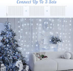 HEYFUNi 304 LED Curtain Lights Outdoor, 9.8Ft*9.8Ft Hanging String Lights Plug in with 8 Modes, Connectable Curtain Fairy Lights for Bedroom, Dorm, Christmas, Wall, Backdrop, Wedding Decor, White