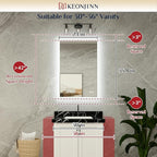 Keonjinn 24 x 36 Inch Backlit Mirror for Bathroom, Anti-Fog Led Mirror, CRI90+ HD Tempered Glass, Stepless Dimmable Lighted Mirror, High Lumen, UL Listed, Waterproof, Horizontal/Vertical