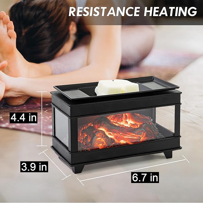 Freestanding Fireplace Wax Warmer,Wax Warmer for Scented Wax,Electric Wax Melt Warmer,Full Metal Wax Melter,Wax Burner Fragrance Warmer for Home Office Gifts&Decor (Three-Sided Glass)