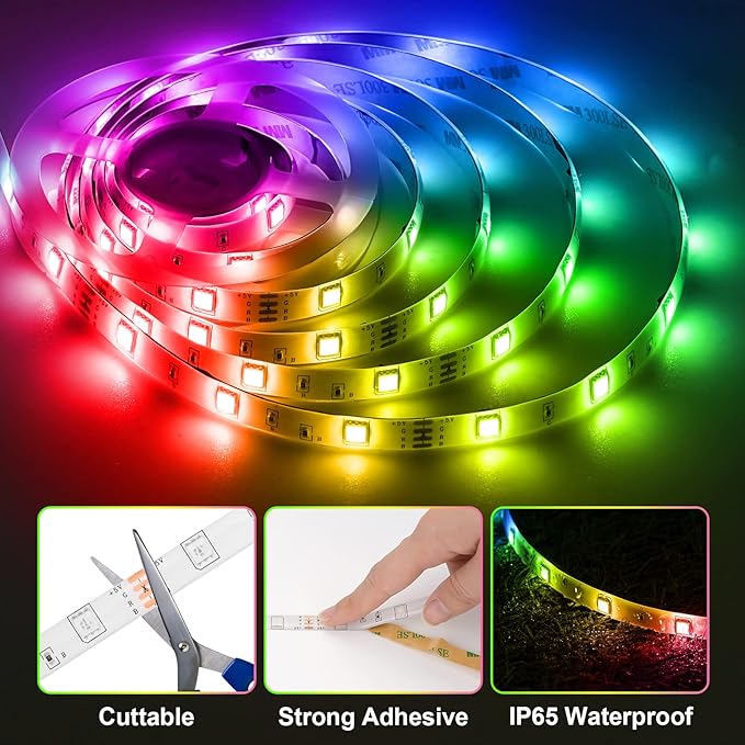 HOUHUI LED Strip Lights for TV, 9.8Ft RGB LED Lights for 32-50in TV Behind, App Control Music Sync Strip Lights IP65 Waterproof with Remote, USB LED Strips Bias Lighting for Bedroom PC Monitor Desk