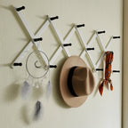 SKOLOO Hat Rack for Wall with 14 Hooks, Solid Wooden, Modern, Expandable Coat Rack Wall Mount for Coats, Hats, Bags, Baseball Caps, Black on White