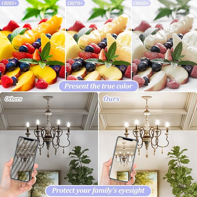 Brightever LED Candelabra Light Bulbs 40W Equivalent, 4W Candle Light Bulbs with Small E12 Base, Neutral White 4000K Ceiling Fan Lightbulbs, Type B Bulb for Wall Sconces, Non-Dimmable, Pack of 6