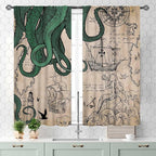 Nautical Octopus Curtains, Coastal Old Pirate Map Sailboat Compass Vintage Magic Ocean Kraken Octopus Tentacles Window Drapery Treatment for Bedroom Living Room Kitchen Bathroom 2 Panels, 55x39 Inch