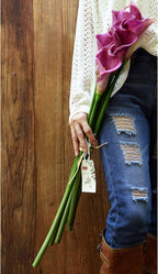 FiveSeasonStuff Real Touch Calla Lily Artificial Flowers, Wedding Bridal Floral Arrangements (25'' 6 Long Stems, Autumn Purple)