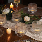12 Pcs Large Glass Votive Candle Holders- 3.15"×3.15" Ribbed Candle Holders for Tealight Candles, Votives, Floatings, Tea Lights Candle Holders for Table Centerpieces, Wedding Table Decor