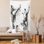 Lunarable Japan Tapestry, Sumo Martial Arts Theme in Hand Drawn Style Wrestlers Sportsmen Self Defence, Fabric Wall Hanging Decor for Bedroom Living Room Dorm, 23" X 28", Black White