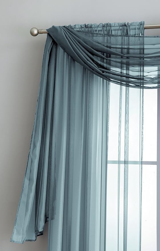 LinenZone Dusty Blue Window Scarf Valance in 144 Inch Size. Use Window Scarves as Canopy Bed or Backdrop Curtains, Curtain Scarf, or Sheer Fabric for Draping. (Amazing 55 x 144, Dusty Blue)