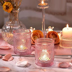 DARJEN Pink Votive Candle Holders Set of 36- Glass Candle Holders Bulk for Tea Light Candle, Embossed Candle Votives for Romantic Wedding Centerpiece, Home Table Decor
