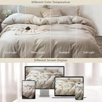 MooMee Bedding Duvet Cover Set 100% Washed Cotton Linen Like Textured Breathable Durable Soft Comfy (Heathered Tannish Linen Grey, Twin 68"x90")
