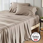Bedsure Full Size Bed Sheets, Cooling Sheets, Rayon Derived from Bamboo, Breathable & Soft, Deep Pocket Up to 16 Inches, Hotel Luxury Silky Bedding for Hot Sleepers, Simply Taupe