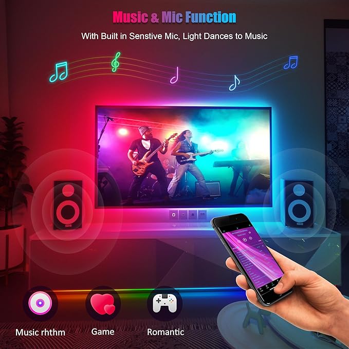 PANGTON VILLA LED Lights for TV 80-100 Inch, 24.6FT ICRGB TV LED Backlight Kit Work with APP & Remote Control, Music Sync TV LED Lights, TV Lights Behind, USB Powered