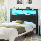 Rolanstar Headboard for Queen Size Bed with Storage, 60,000 DIY Color of LED Light, Head Board with USB & Type C Port, Height Adjustable, Black Cabeceras de Cama Comfortable Modern, Wood