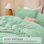 BEDELITE Fleece Queen Comforter Set -Super Soft & Warm Fluffy Light Green Bedding, Luxury Fuzzy Heavy Bed Set for Winter with 2 Pillow Cases