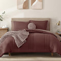 Monbix King Size Comforter Set - 7 Pieces Bed in a Bag King, Dark Red Bedding Sets with Comforter, All Seasons Down Alternative Comforter Bed Set with Sheets, Pillowcases & Shams