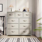 YITAHOME Dresser with 9 Drawers - Fabric Storage Tower, Organizer Unit for Living Room, Hallway, Closets - Sturdy Steel Frame, Wooden Top & Easy Pull Fabric Bins (Cream White)