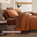 Monbix Oversized Queen Comforter Set - 7 Pieces Burnt Orange Bed in a Bag Queen Bedding Sets with Comforters, All Seasons Down Alternative Comforter Bed Set with Sheets,Pillowcases & Shams