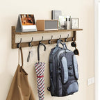 BAMEOS 35" L Wooden Coat Rack Wall Mount, Large Wall Coat Hooks with Shelf, Wall Hanging Shelf with 7 Dual Metal Hooks for Entryway, Bathroom, Kitchen, Living Room, Bedroom