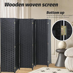 FDW Room Divider 6 Panels Wood Mesh Hand-Woven Design Indoor Folding Portable Partition Screen, Coal Black