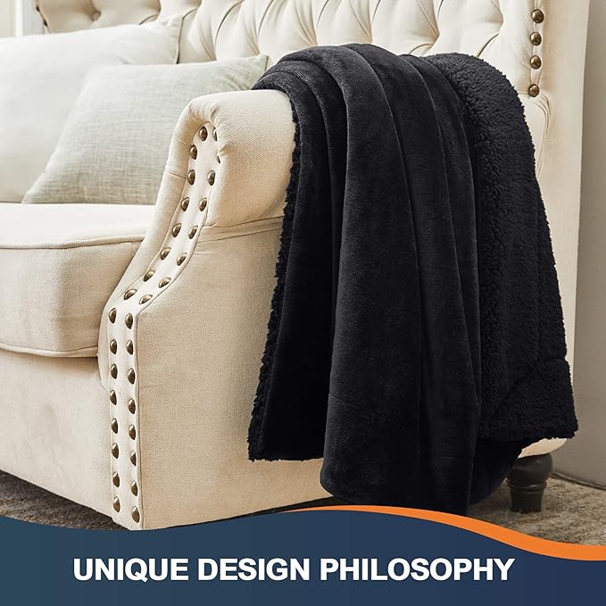 Walensee Sherpa Fleece Blanket (King Size 108”x90” Black) Plush Throw Fuzzy Super Soft Reversible Microfiber Flannel Blankets for Couch, Bed, Sofa Ultra Luxurious Warm and Cozy for All Seasons