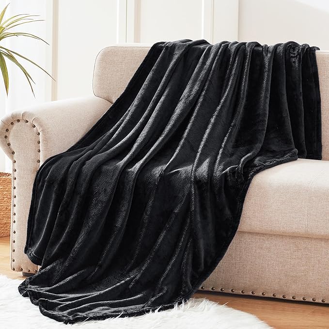 Exclusivo Mezcla Extra Large Fleece Throw Blanket for Couch, Sofa, 300GSM Super Soft and Warm Blankets, Black Throw All Season Use, Cozy, Plush, Lightweight, 50x70 Inches