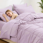 Love's cabin King Size Comforter Set Light Purple, 7 Pieces King Bed in a Bag, All Season Bedding Sets with 1 Comforter, 1 Flat Sheet, 1 Fitted Sheet, 2 Pillowcase and 2 Pillow Sham