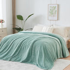 NEWCOSPLAY Super Soft King Blanket New Sage Green Premium Silky Flannel Fleece Leaves Pattern Lightweight Bed Blanket All Season Use (New Sage Green, King(90"x110"))