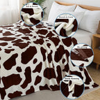 Fleece Cow Print Blanket Queen Size for All Season - Premium Lightweight Anti-Static Super Soft Cozy Plush Cow Blankets for Queen/Full Bed,90" x 90"(Brown Cow)
