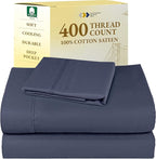 California Design Den Natural 100% Cotton Sheets, Twin Sheets Set, 400 Thread Count Sateen Bedding for Dorm Rooms & Adults, Deep Pockets with All Around Elastic, Cool & Durable - Indigo Dusty Blue