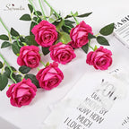 Serwalin 20pcs Artificial Roses, 4'' Big Flower Head, Hot Pink Roses Velvet Real Touch, Silk Fake Roses Long Stem Realistic Bouquet for Wedding Table Centerpiece and Home Decor