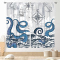 Nautical Curtains, Coastal Old Pirate Map Sailboat Compass Anchor Vintage Ocean Kraken Octopus Tentacles Blue Marine Window Drapery Treatment for Bedroom Living Room Kitchen Bathroom, 63"x63" Inch