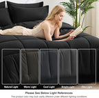 Love's cabin California King Comforter Set Ash Black, 7 Pieces California King Bed in a Bag, All Season Bedding Sets with 1 Comforter, 1 Flat Sheet, 1 Fitted Sheet, 2 Pillowcase and 2 Pillow Sham