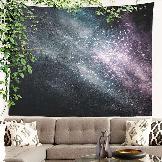 Batmerry Cosmic Dust Starry Expanse Tapestry, Nebula Like Dark Cosmos Wall Art Hanging Decoration Polyester Fiber White Ruffled Around for Dorm Room Bedroom Living Room, 39.1x59.1 inches