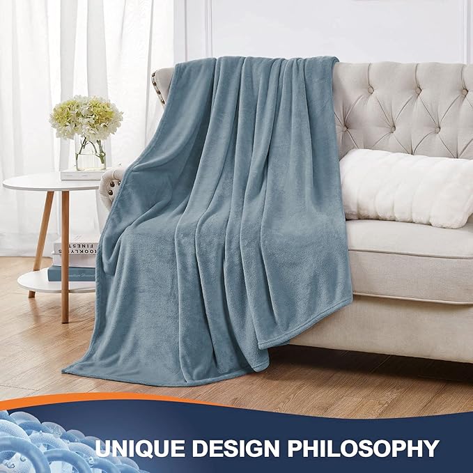 Walensee Fleece Blanket Plush Throw Fuzzy Lightweight (Throw Size 50x60 Washed Blue/Slate Blue/Grey Blue) Super Soft Microfiber Flannel Blankets for Couch, Bed, Sofa Warm and Cozy for All Seasons