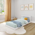 Max & Lily Classic Twin Floor Bed, 79.75 Inches, Solid Wood Low Bed Frame for Kids, Modern Floor Bed for Bedroom, White
